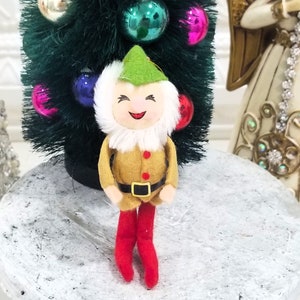 Vintage Green Hat Felt Pixie Elf Dwarf Christmas Ornament Poseable - Taiwan