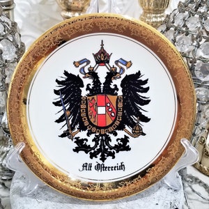 Edelstein Bavaria Gold Encrusted Austria Hungary Coat of Arms Plate 7.75&quot;
