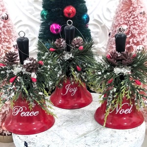 Vintage Peace Joy Noel Bell Christmas Ornaments - Aluminum