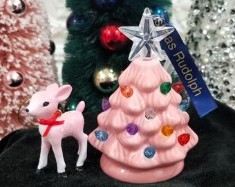 Nostalgic Lighted Pink Christmas Tree Ornament Retro - Personalized Gift