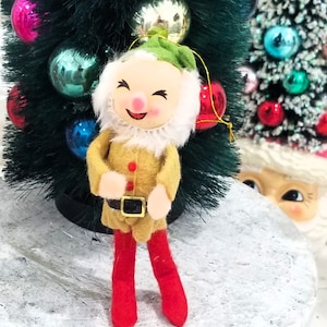 Vintage Green Hat Felt Pixie Elf Dwarf Christmas Ornament Poseable - Taiwan