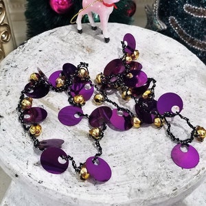 31&quot; Vintage Gold Mercury Glass & Purple Foil Beaded Christmas Garland 1/4&quot;