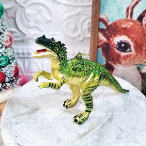 Blown Glass T-Rex Dinosaur Glittered Christmas Ornament