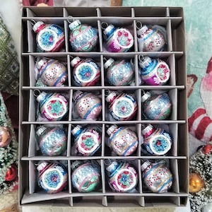 20 Shiny Brite Pastel Glass Indent Round Squiggle Stencil Christmas Ornaments - Christopher Radko NIB