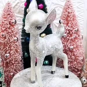 Cute Silver Retro Kitsch Deer Christmas Figurine 9&quot;