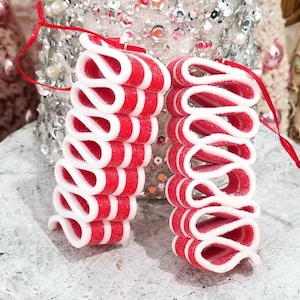 Red & White Candy Ribbon Christmas Ornaments - Sugarcoat