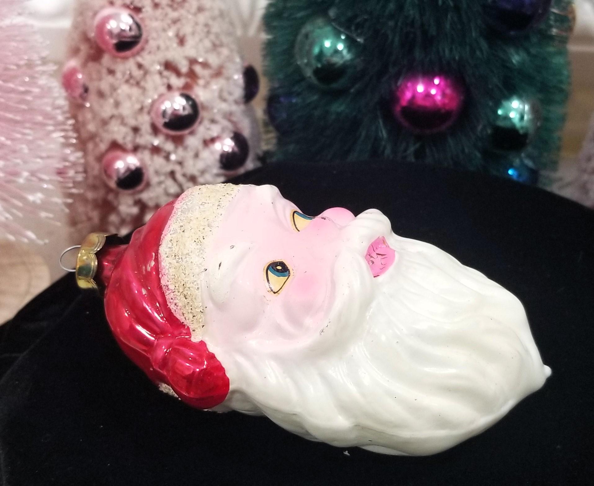 Vintage West Germany Mercury Glass Santa Head Christmas Ornament Mica ...
