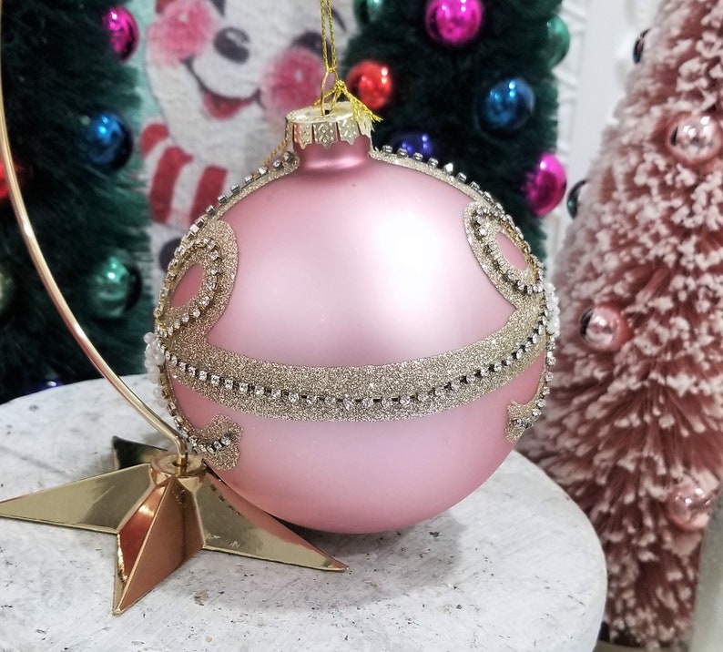 Pink Rhinestone Bow Pink Satin Rhinestone Bow Bling Christmas Ornament - Embellished Ribbon ...