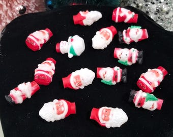 15 Vintage Celluloid Christmas Light Covers Figural Santa Snowman