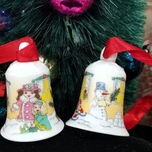 Hutschenreuther Porcelain Christmas Bell Ornaments Germany Snowman Toys Girls