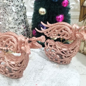 Blush Pink Glittered Angel Blowing Horn Christmas Ornaments