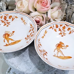 Olerys LC Longchamp French Faience Cereal Bowls Hand Painted - Pumpkin & Cream