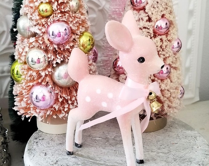 Pink Deer Figure, Kitschy Christmas Fawn Figurine Retro Etsy