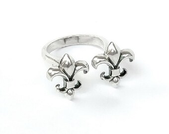 Ring Fleur de lys, unlocked, Sterling Silver, gold