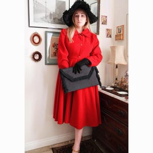 Vintage 1980s Red Wool Princess Coat / 1950s Style Princess Coat with Bustle / Principessa Coat