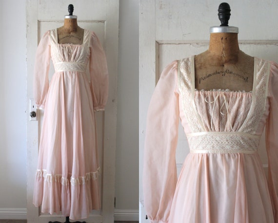 Vintage 1970s Gunne Sax Dress / 70s Pink Cotton Ga