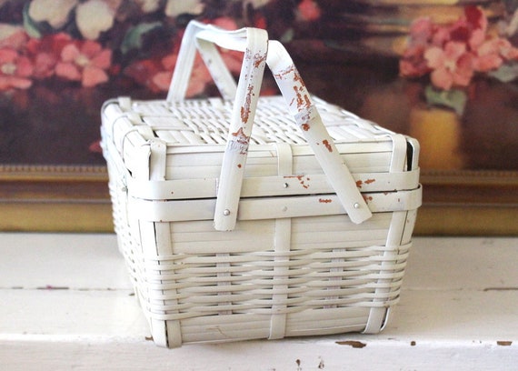 Vintage 1950s Ivory Basket Purse / 50s Wicker Bas… - image 2