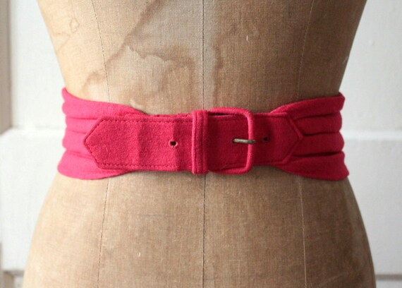 Vintage 1950s Red Cotton Jersey Belt / 1950s Fabri