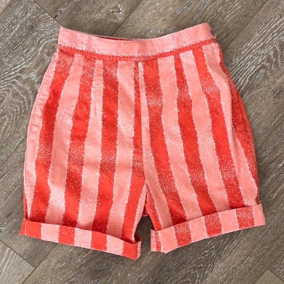 Vintage 1950s Coral Striped Shorts / 50s Cotton H… - image 8