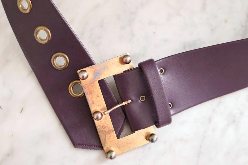 Vintage 60s Brass Purple Leather Belt Vintage 1960s Purple Belt With Brass Buckle / 60s Mod Cinch  main image 3