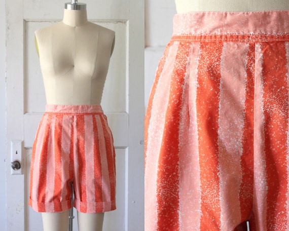 Vintage 1950s Coral Striped Shorts / 50s Cotton H… - image 2