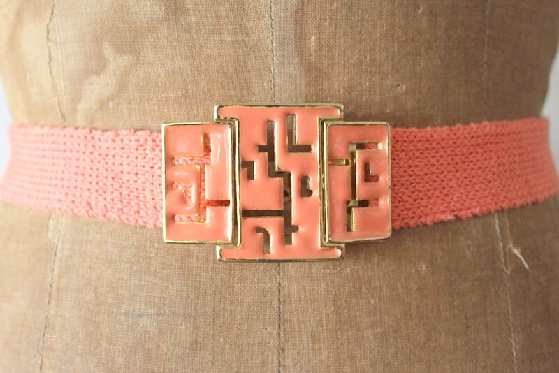 Vintage 1980s St. John Knit Belt / 80s Coral Knit Belt With  display picture 2