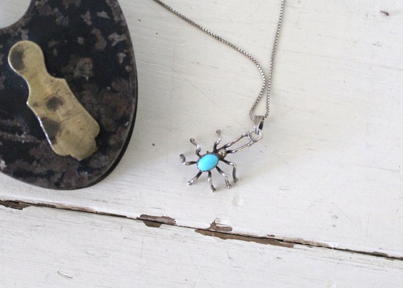 Vintage 1970s Spider Necklace / Sterling Silver Sp