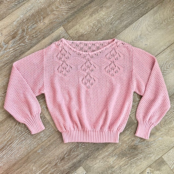 Vintage 1980s Pink Knit Sweater / 80s Baby Pink A… - image 7