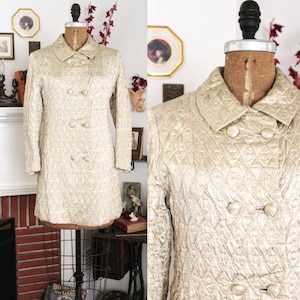 Vintage 1960s Metallic Gold Pea Coat / 60s Mod Gold Brocade Coat / Mod Squad Coat