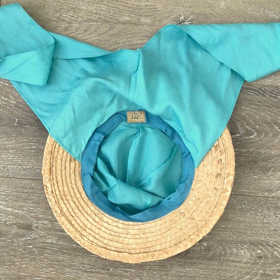 Vintage 1960s Turquoise Fabric & Straw Hat / 1950… - image 5
