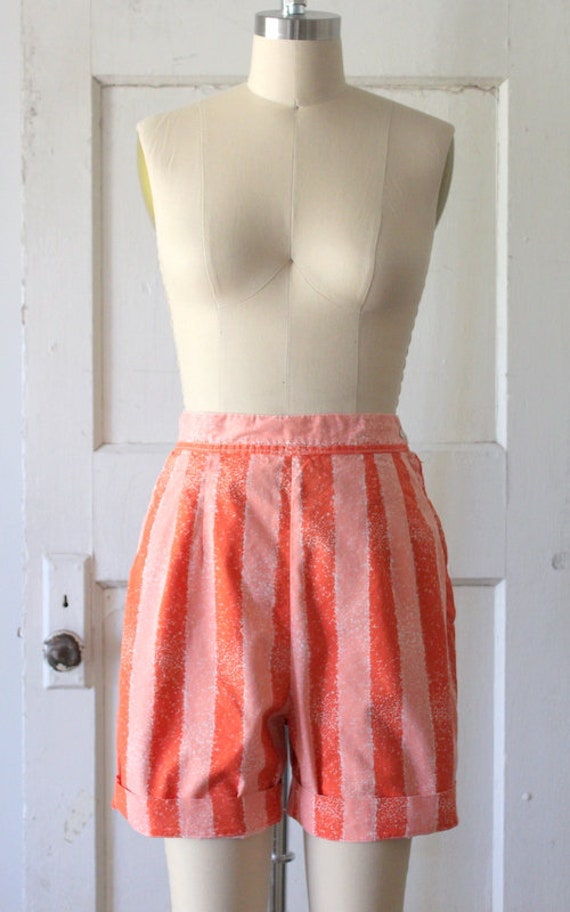 Vintage 1950s Coral Striped Shorts / 50s Cotton H… - image 3