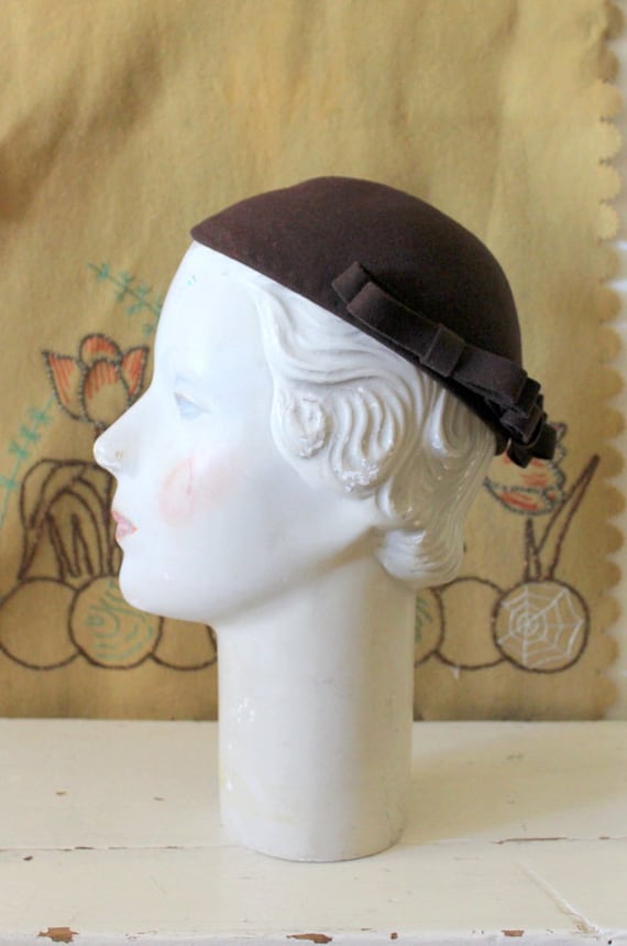 Vintage 1930s Brown Felt Juliet Cap / 30s Cloche … - image 3