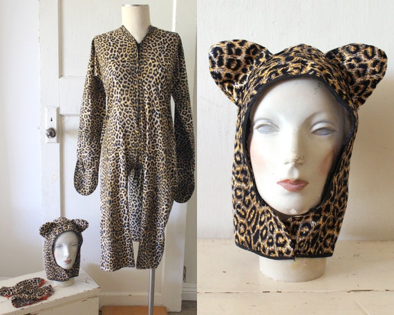 Vintage 1950s Cat Costume / 50s Leopard Costume wi
