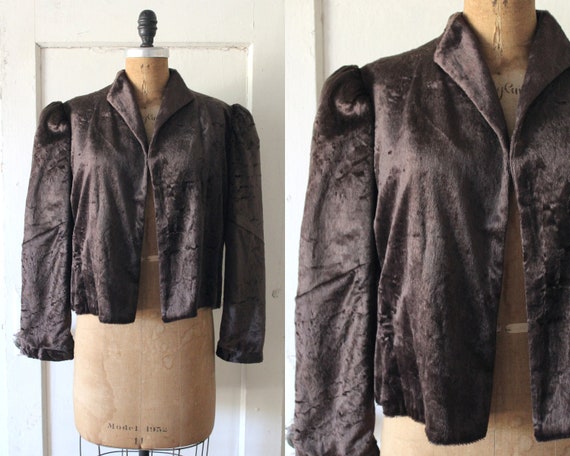 Vintage 1930s Brown Textured Velvet Jacket / 30s V