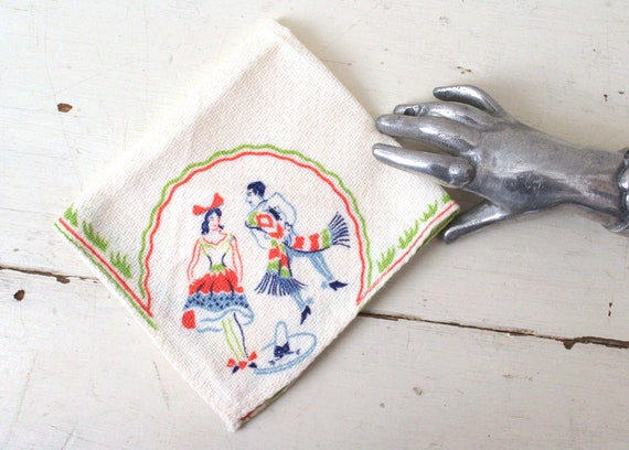 Vintage 1940s Flamenco Dancers Handkerchief / 40s