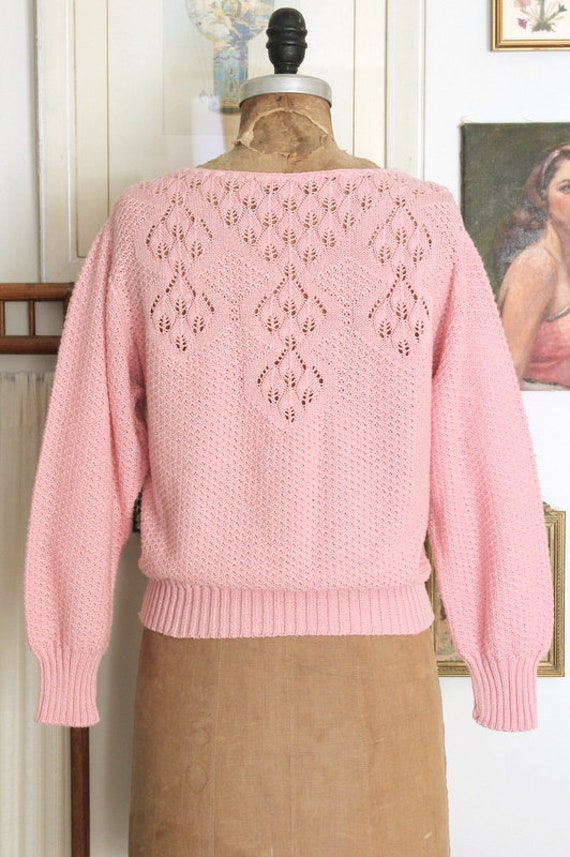 Vintage 1980s Pink Knit Sweater / 80s Baby Pink A… - image 6