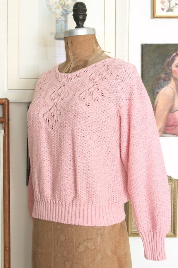Vintage 1980s Pink Knit Sweater / 80s Baby Pink A… - image 5