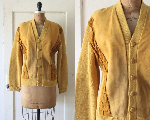 Vintage 1960s Mustard Suede and Knit Sweater / 60s