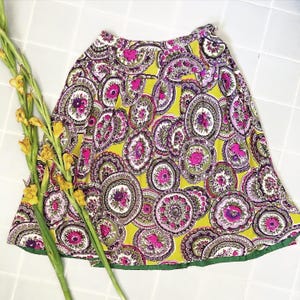 Vintage 1940s Floral Rayon Jersey Skirt / Early 40s Chartreuse, Pink, & Purple Print Skirt / Lacey Skirt
