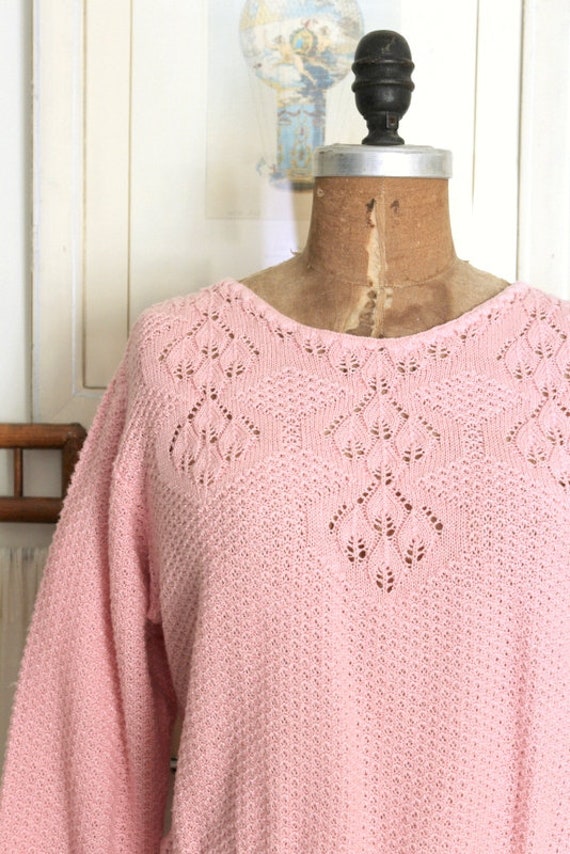 Vintage 1980s Pink Knit Sweater / 80s Baby Pink A… - image 3