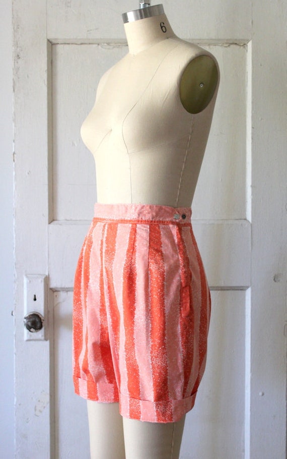 Vintage 1950s Coral Striped Shorts / 50s Cotton H… - image 5