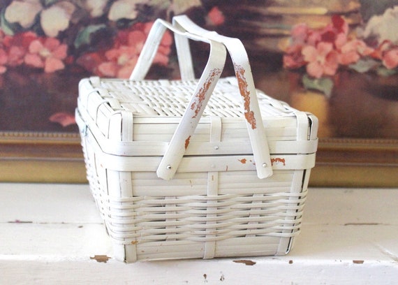 Vintage 1950s Ivory Basket Purse / 50s Wicker Bas… - image 4