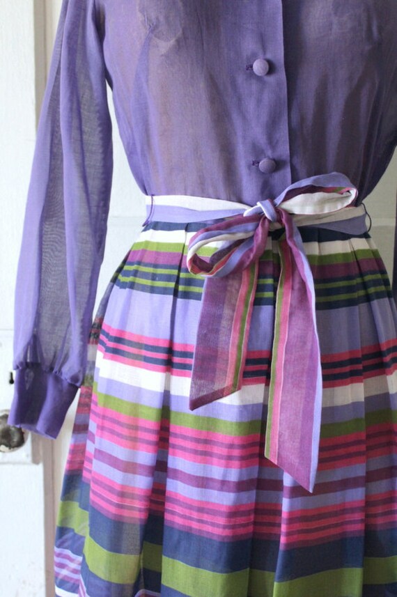 Vintage 1970s Purple Candy Striped Dress / 70s Co… - image 4