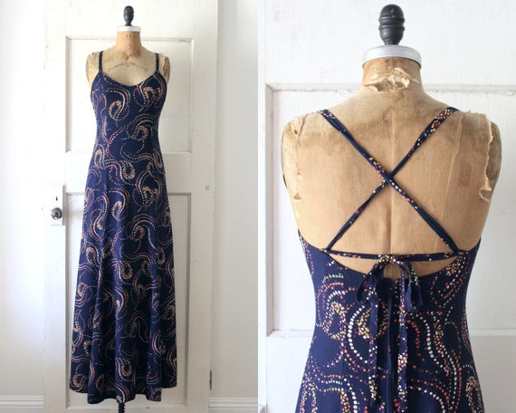 Vintage 1970s Novelty Print Maxi Dress / 70s Art … - image 1