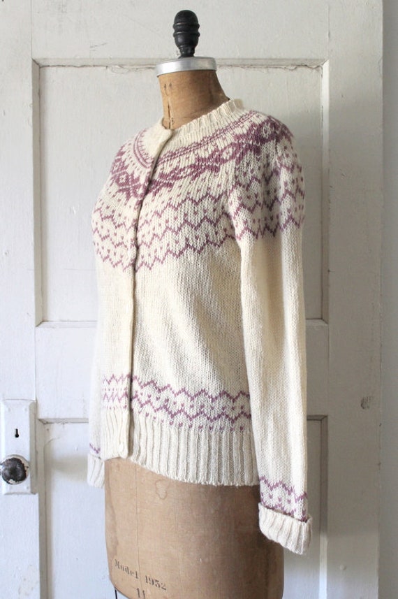 Vintage 1980s Woolrich Cardigan / 80s Ivory and P… - image 5