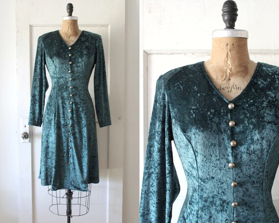 Vintage 1990s Emerald Velvet Dress 