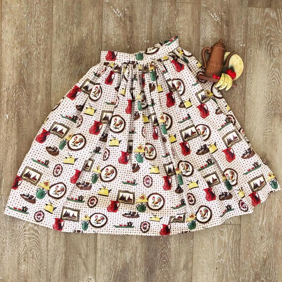 Vintage 1950s Novelty Print Circle Skirt / 50s Mid