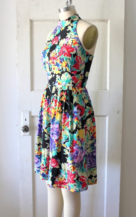 Vintage 1990s Floral Rayon Romper / 90s Culotte S… - image 5