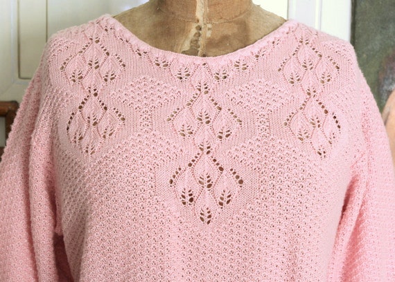 Vintage 1980s Pink Knit Sweater / 80s Baby Pink A… - image 4