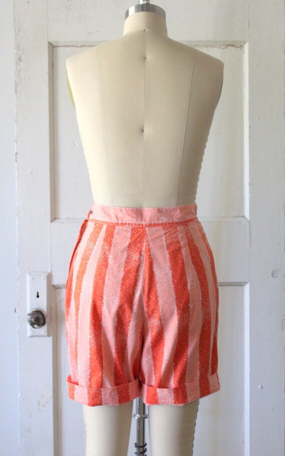 Vintage 1950s Coral Striped Shorts / 50s Cotton H… - image 6